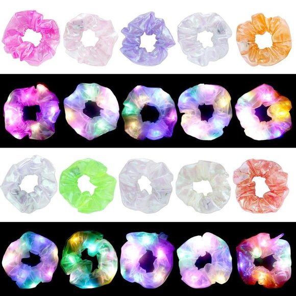 LED Hair Scrunchies 20PCS Colorful Glitter Luminous Hair Bands for Parties - Picture 2 of 5